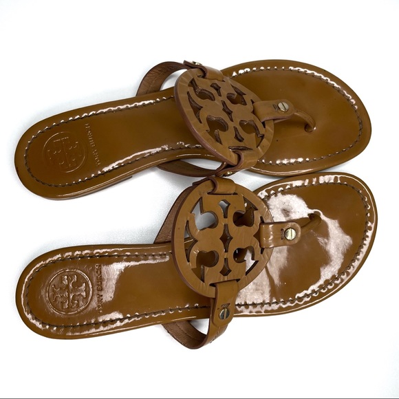 ❎ SOLD Tory Burch Miller Sandals Patent Leather Tan Brown Size 9 - Picture 9 of 14